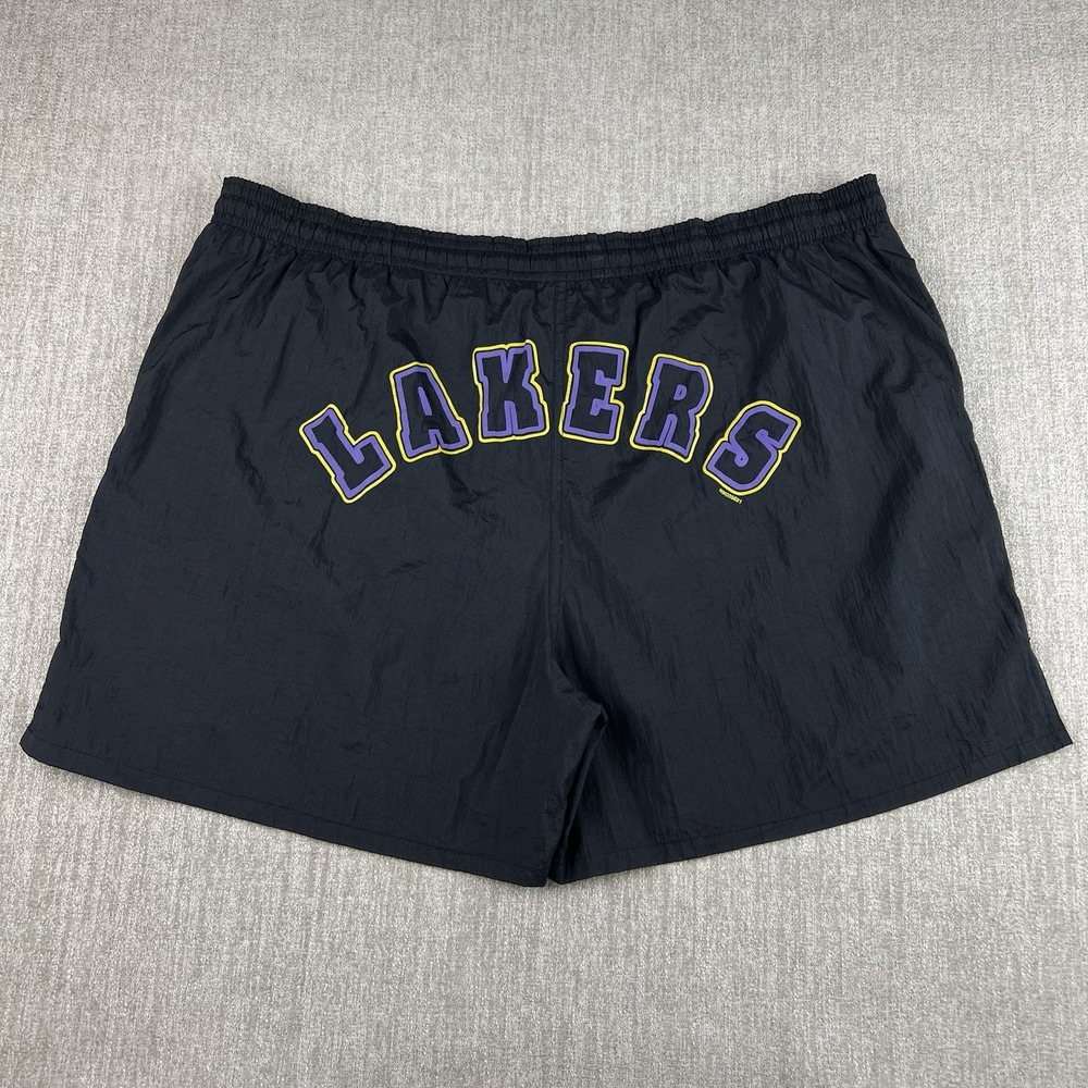 Vintage Los‎ Angeles LAKERS Shorts Men's XL Swim Lee Sport 90s Black Kobe NBA